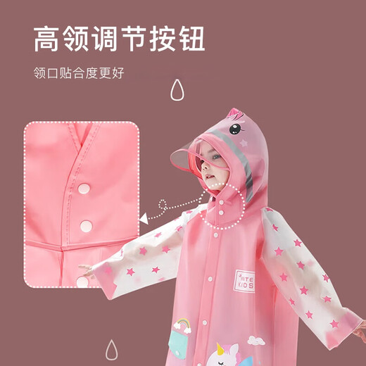 
European Children's Raincoat Girls EVA Breathable Large Hat Raincoat Raincoat Kindergarten Primary School Student Portable Raincoat B1656 Pink Unicorn M [Suggested height about 105cm]