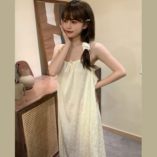 金多金2025春夏新款小清新露背甜美减龄吊带睡裙女宽松少女性感睡衣纯欲 浅紫色（9197—抽绳背心裙） 均码