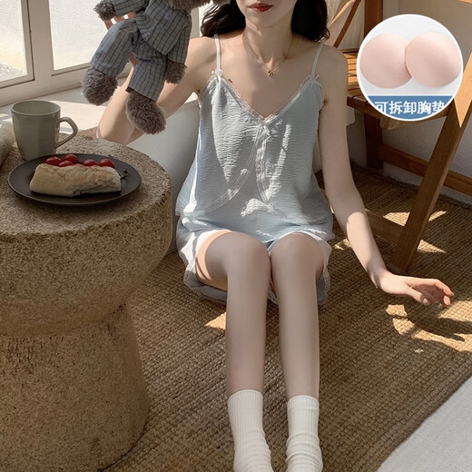 COLORFUL GEMS夏季云朵棉带胸垫吊带睡衣甜美可外穿家居服广州十三行 JDX-967#【蓝色】 170 M