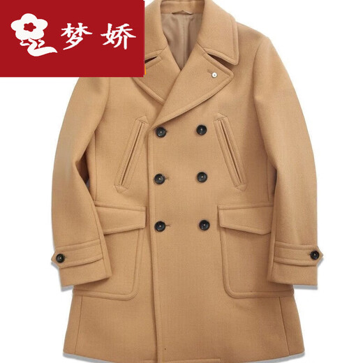 Mengjiao short autumn and winter thickened slim and versatile casual trendy wool coat men's wool coat men's double-breasted men's clothing black 2XL