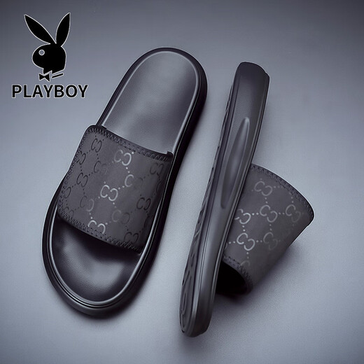 Chanclas Playboy 2025, novedad de verano, zapatos de playa para exteriores ajustables con Velcro antideslizantes informales para hombre, sandalias negras 6189 40