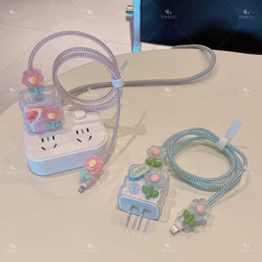 Flores rosas Pequeñas princesas frescas Estilo de princesa Apple 16 Caso de protección de carga 20W Kwai Chung iPhone 15 Cable de datos Conjunto de cuatro piezas de flores rosadas anti-rosas * Cabeza protectora + Tabilla protectora + 2 Dispositivo