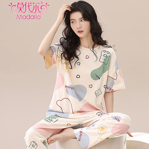 莫代尔新款睡衣女夏季纯棉短袖长裤夏天宽松可外穿女士家居服薄款两件套 YS-683 XL