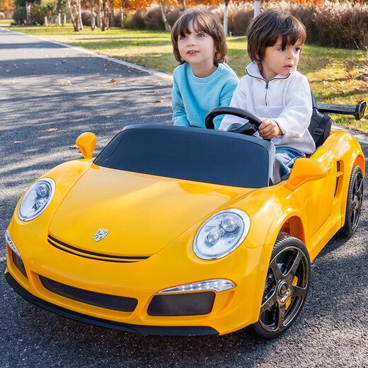 Cool Sun Genuine Porsche Children's Electric Car Toy Car Can Seat Four-Wheel Remote Control Kids Baby Baby Two-Seater Car Upgraded Gray + Soft Wheels + Two Seats + Remote Control