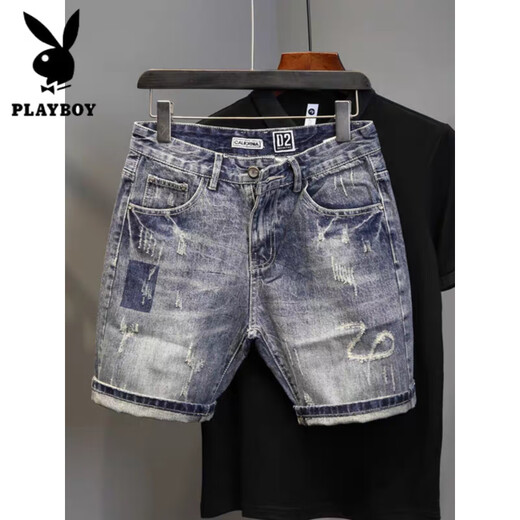 Playboy (Playboy) Sommer Dünne Herren-Denim-Shorts Trendy Marke Ripped 5-Punkte-koreanische Version von Trendy Slim Feet Five-Punkte-Mid-Hose 9712 30