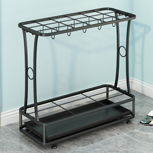 Umbrella rack storage rack for home hotel lobby commercial umbrella storage bucket door placement artifact hanging umbrella rack black gauze pattern 18 holes 10 hooks length 55 width 24cm