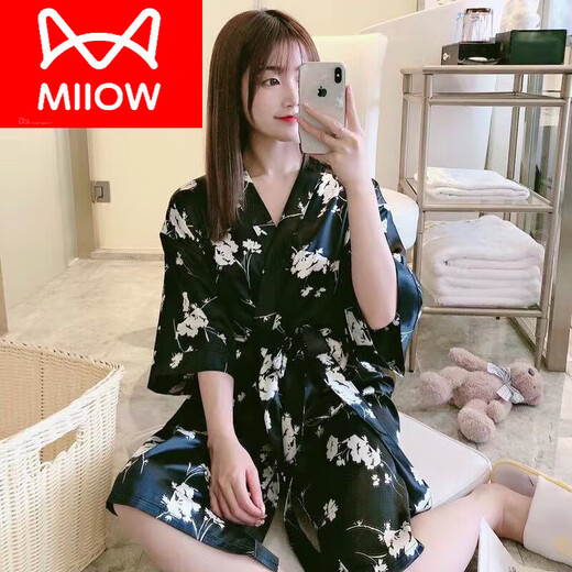 Cat Man (Miiow) Seda de seda de hielo camisón de manga corta para mujeres Summer Sexy más grasa más grasa de gran tamaño MM200Jin [Jin es igual a 0.5 kg] Pajamás real de las mujeres de la primavera y otoño 5009# 3XL (170 200Jin [Jin equivale a 0.5 kg])