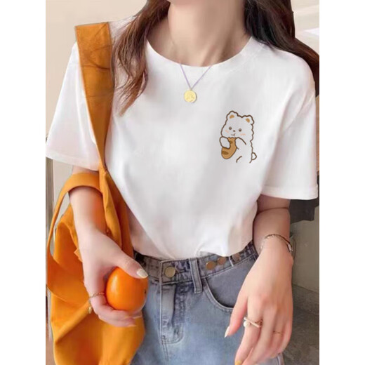 以纯A21小众短袖T恤女2023年新款日系感白色上衣服宽松女装港味chic 1278【仙人掌】白色 M