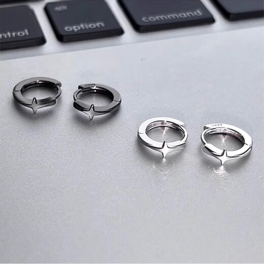 BJYLS999 sterling silver earrings men's four-pointed star earrings versatile commuter earrings boys' earrings pierced ears full silver earrings 999 silver four-pointed star earrings single (12mm)