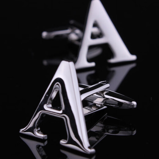 Handsome 26 English letters A-Z cufflinks, gold cufflinks, French cufflinks, men's cufflinks and cufflinks, letter A (silver)