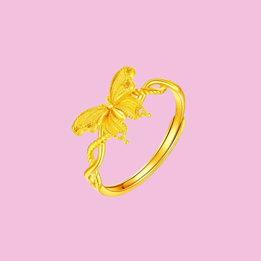 Peso Bird Pure Gold 999 Butterfly Ring Gold Butterfly Ring Adjustable Niche Imitation Gold Color Versatile Gift for Girlfriend 0.06gx Live