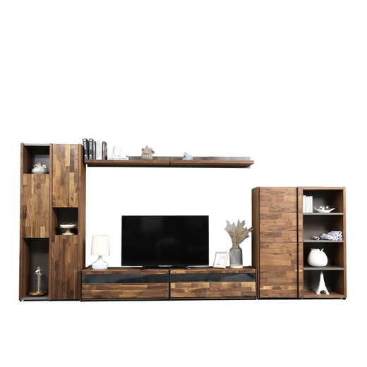 Muebles de Yichi Noah Mesa de té de nogal negro Combinación de la pared Sala de estar de madera sólida Gabinete lateral Gabinete de fondo de pared Gabinete vertical izquierdo 761*340*1950h