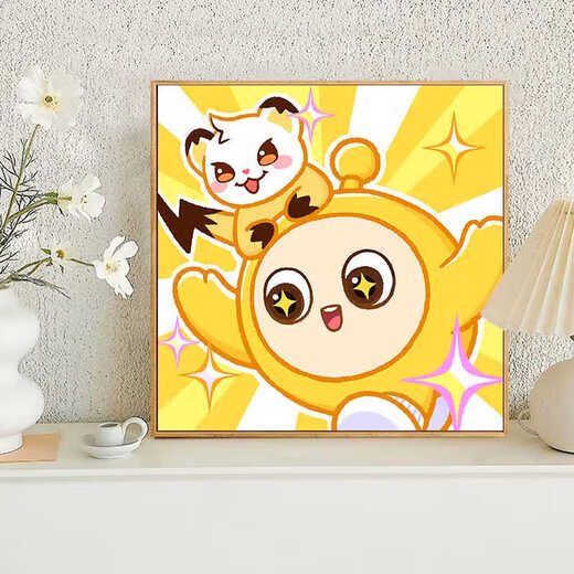 京严选可爱蛋仔派对diy填充涂色儿童手工绘丙烯油彩画卡通动漫 hy13603 30*30cm加厚实木内框+装饰外框