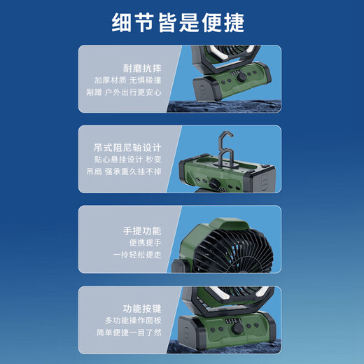 Syouran outdoor camping fan rechargeable fan super long battery life strong wind field tent fishing fishing large capacity lithium battery dormitory desktop power bank three-in-one wireless portable black 20,000 mAh/shaking timer/lighting/power bank multi-purpose