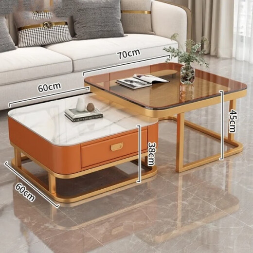 Yinhe light luxury coffee table living room home modern simple small apartment internet celebrity square glass slate coffee table TV cabinet combination black frame gray cabinet 60 gloss snow mountain white + 70 black glass square glossy slate