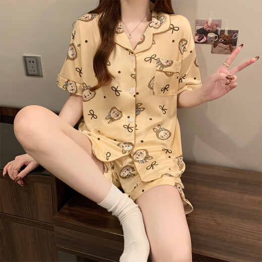 Catman (Miiow) Dulce pijama para mujeres en pantalones de manga corta de verano, un juego de pijama de celebridades de internet populares puede salir a la ropa casera 14118 [pantalones cortos de manga corta + pantalones] M recomendados 80-100Jin [Jin equivale a 0.5 kg]