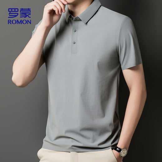 罗蒙（ROMON）T恤男短袖夏季防晒POLO衫上衣休闲商务翻领打底衫ZH12357浅灰L