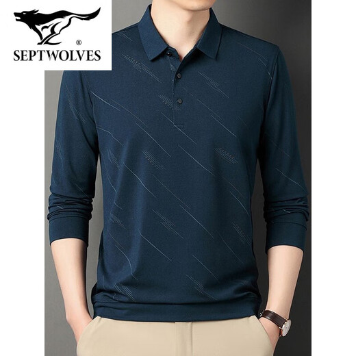 Camiseta de hombre de seda de verano de siete lobos Summer Summer Manga larga nueva camiseta de papá de los hombres de mediana edad 829 Black XL 52/175