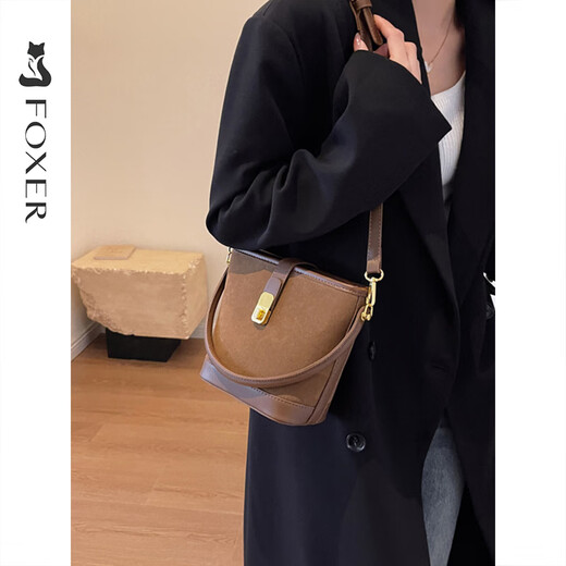 Golden Fox Retro Bucket Bag for Women 2025 New Spring Feeling Suede Handheld Shoulder Bag Versatile Crossbody Bag Brown-Brown + Girlfriend Gift Best Friend Wife
