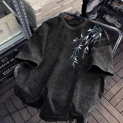 Xingsuyao (xingsuyao) washing and old pure cotton short-sleeved T-shirt men's summer trendy brand casual loose American heavyweight T-shirt printed top [Hot sale] X1479-Black 4XL