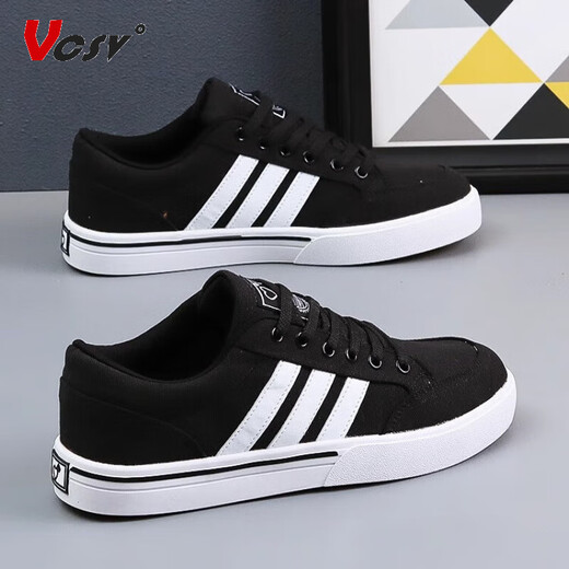 VCSV Light Luxury Board Chaussures Chaussures masculines 2025 Été Nouveau tissu respirant Chaussures pour hommes Chaussures décontractées pour hommes Chaussures en toile Men Black - Chaussures masculines haut de gamme 41