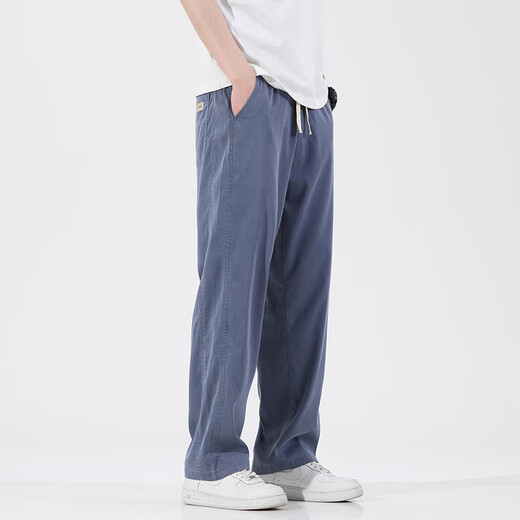 皮尔卡丹（PIERRE CARDIN）夏季薄款阔腿牛仔裤男士直筒宽松潮牌莱赛尔休闲天丝夏天装长裤子 蓝色 （1048） L (115-135斤)