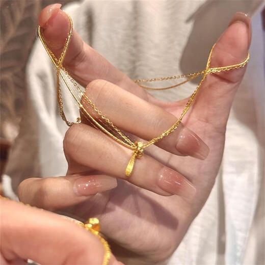 Feiyu retro Hong Kong style gold double layer water drop necklace exquisite fashion versatile high-end tassel clavicle chain pendant for women double layer water drop necklace