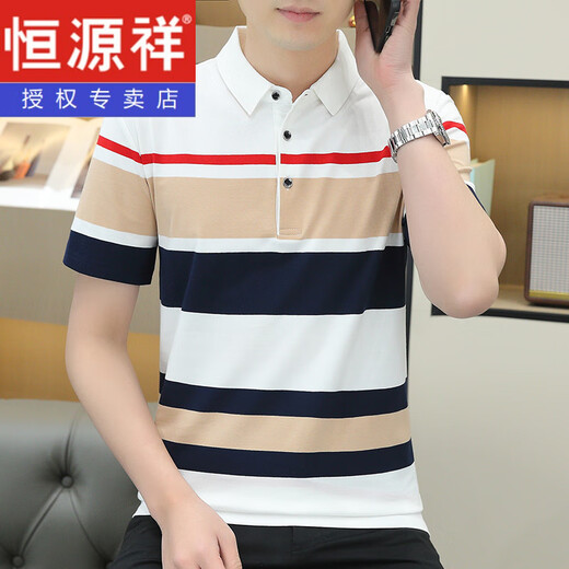 恒源祥夏季2025新款爸爸POLO衫潮流青年上衣服男士翻领条纹短袖T恤 NH-PL829黑色 M
