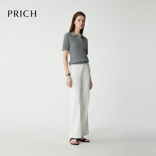 PRICH MADEDY SHITEREDED CORK POLO SWEATER 2025 Летний новый свободный топ-свитер для женщин 15 серых с.
