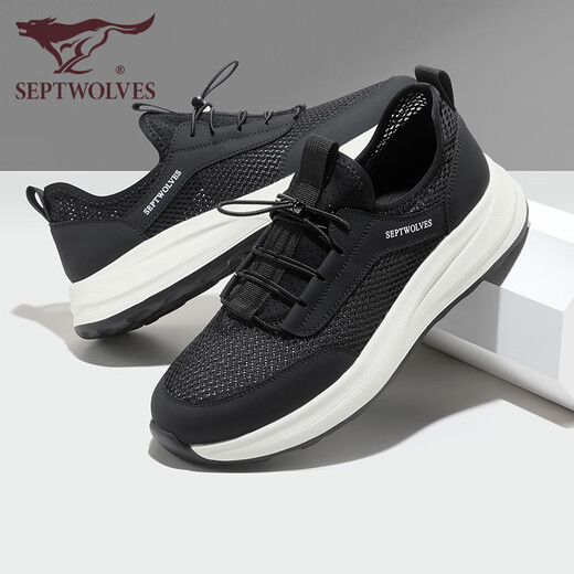 Seven Wolves men's shoes mesh breathable and odor-proof casual shoes for men's walking shoes summer new lace-up sports shoes soft sole shoes black 9922 41