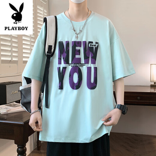 花花公子（PLAYBOY）13青少年短袖t恤男孩12-15岁初中学生帅气宽松半袖14大童夏装上衣 LF5012-粉红色 M 75至105斤