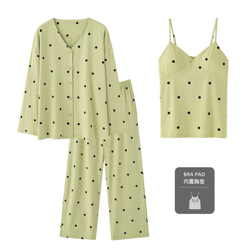 Alle Klassen-A-Baumwoll-Ära Drei-teilige Feder- und Herbst-Pyjamas mit Brustpolster für Frauen Langärmele Baumwollhaus-Einschränkung Klimaanlage 3E3271 Bud Yellow M [7A Antibakterielle Xinjiang-Baumwolle]