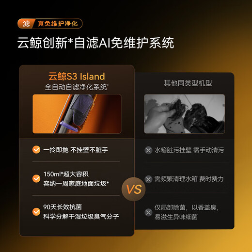 Cloud Whale Price Guaranteed 11.11 Floor Scrubber S3Island AI self-cleaning and maintenance-free, 5 times dirt dissolving, 0-tangle hair, ultra-thin lying flat, high temperature sterilization, washing and mopping all-in-one sweeper