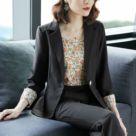 El nuevo traje profesional de la primavera y el verano de Rongxitu's Fashionable y Fashionable de Rongxitu para hacer que se vea delgada y elegante 695-Flower-Green-Tres piezas XL 40