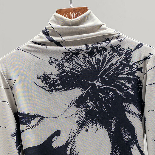 Sibaishe half turtleneck T-shirt 2025 autumn new women's printed slim long-sleeved velvet bottoming shirt