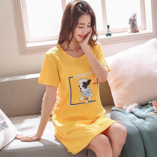 SONDR睡裙女款夏季短袖2025新款家居服网红女士夏天夏款过膝睡衣裙 C1105 XL 女3码（155-175f
