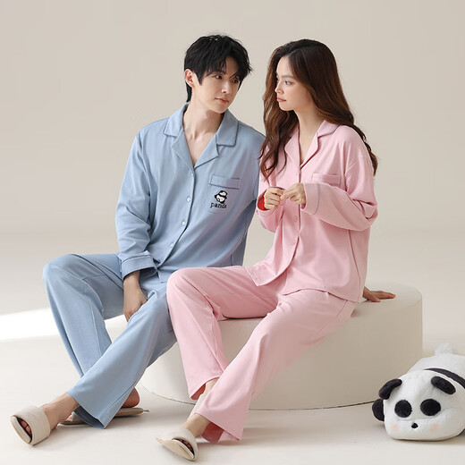 
Single Nanwei pajamas couple pure cotton spring and autumn long sleeves large size thin summer casual outdoor wear men and women home clothing suit 02D16803 XL men-