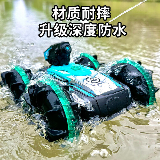 Chi Xing 2025 Neue QR-Fernbedienung Amphibienfahrzeug doppelseitig Rolling Automatisch wasserdichte Geste Sensing Offroad Tank Boy und Child [Bright Dream Blue] Handle + Watch Fernbedienungssteuer-Griff-Fernbedienung Deluxe-Paket: vier Batterien