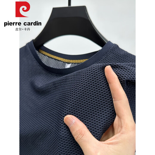 Pier Cardin Ice Silk Mesh T-Shirt Herren kurzärmelige runde Hals Sommer Eissensen atmungsaktives schweißabsorbierend