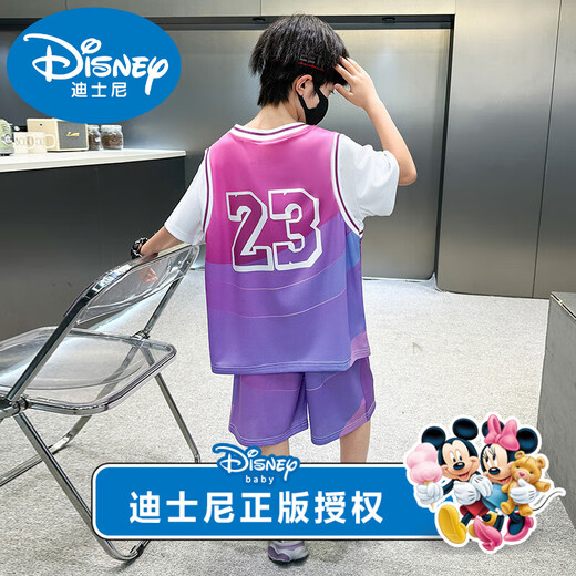 迪士尼男童运动套装2025夏季新款儿童洋气中大童短袖帅气篮球服两件套潮 品牌黑色9901 150 【适合身高140左右】