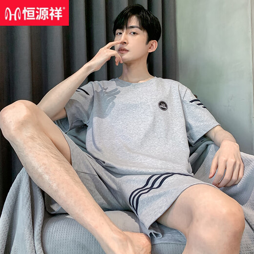 恒源祥男士睡衣男夏季短袖纯棉男款夏天薄2025新款男生大码家居服套装 HDE-9928 L 男