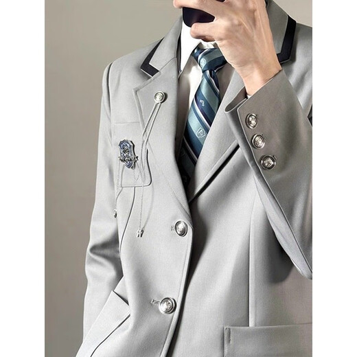 Jiongye JIONGYE Japanese College Feng Pengnan Gao DK Uniform Boys Student Suit Shirt Trousers Adult Dress Gray Suit + White Shirt + Gray Trousers + same tie XL Follow and give the same badge