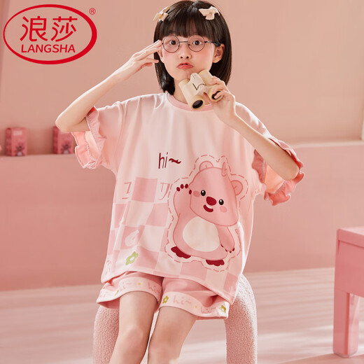 LangSha short-sleeved pajamas junior high school students summer thin pure cotton cartoon cute teenager home suit MQ6626 short-sleeved women's style average size 12 size Height 110-120 Weight 35-4