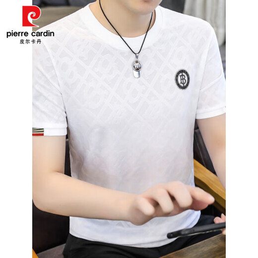 
Pier Cardin summer men's ice silk short-sleeved T-shirt slim half-sleeved quick-drying T-shirt thin high elastic trendy handsome top [two-piece] 890 white + 698 black 5XL 190-210Jin [Jin equals 0.5 kg]
