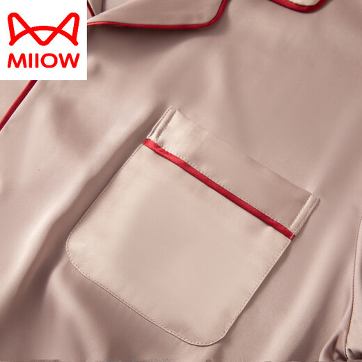 Catman (Miiow) Pyjamas Herren Sommerseide Dünne kurzärmelige Hose Frühling und Herbst Hauskleidung Seide Europa und Amerika 2025 Neuer Stil Schwarz grau 3899 l (Gewicht 100-130 Jin [Jin entspricht 0,5 kg])