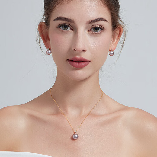 Nanxi Jiuzilihuo 18K gold purple freshwater pearl pendant single simple classic pearl necklace female birthday gift almost flawless 13-14mm (large beads recommended)