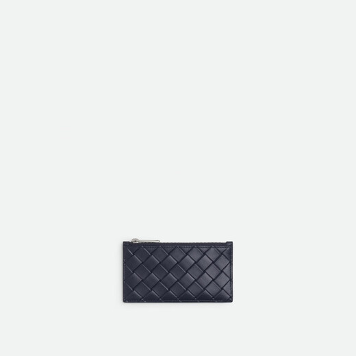 Bottega Veneta BV gift new men's STAMP woven zipper card holder for boyfriend, deep blue, one size fits all
