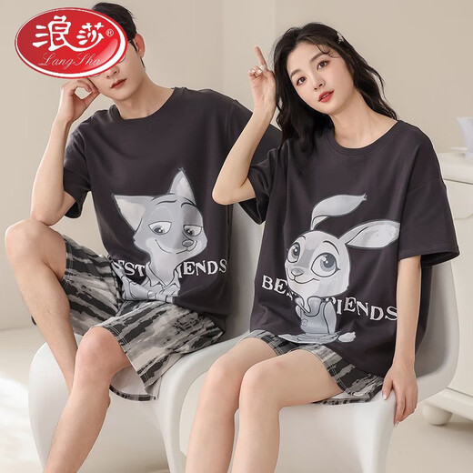 LangSha couple pajamas pure cotton shorts shorts for summer men and women sweet and cute cartoon large size can be worn outside home clothing suit Flagship store-687 XL single woman
