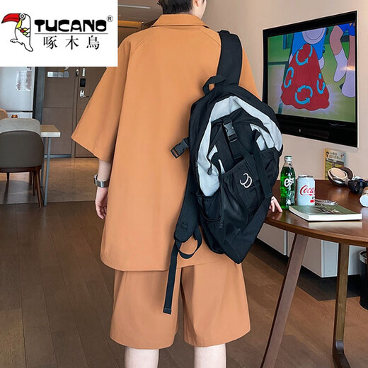 Specht (Tucano) Ice Seide kurzärmeliges Hemd für Männer 2024 Sommer Trendy No-Iron Hemd Casual Jacket Herrenanzug ohne Lager T6626 Orange (Set) 2xl ca.