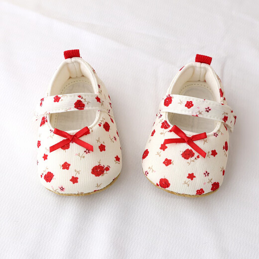 Meng Yilan (MENGYILAN) 0-6 to 12 months spring and autumn baby shoes soft sole toddler shoes baby girl floral princess shoes newborn shoes floral red 12 inner length 11.0cm size 12